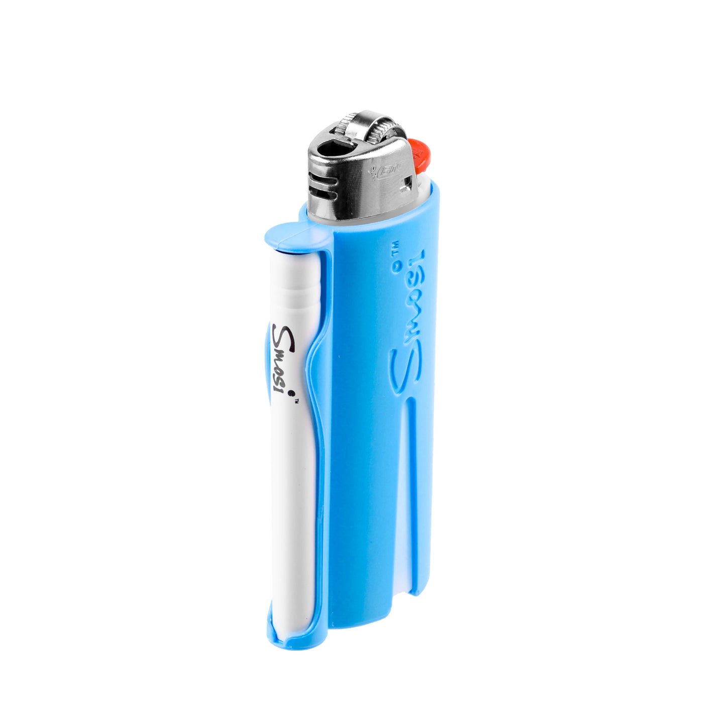 Smosi PaL is a lighter holder with a one-hitter pipe-blue