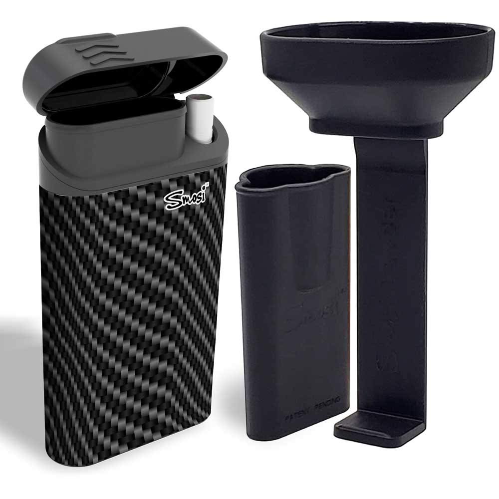 Smosi Original dugout with one-hitter pipe, funnel and pusher tool-carbon fiber pattern