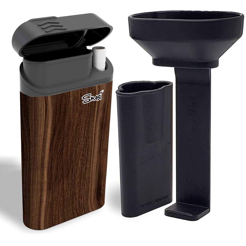Smosi Original dugout with one-hitter pipe, funnel and pusher tool-wood pattern