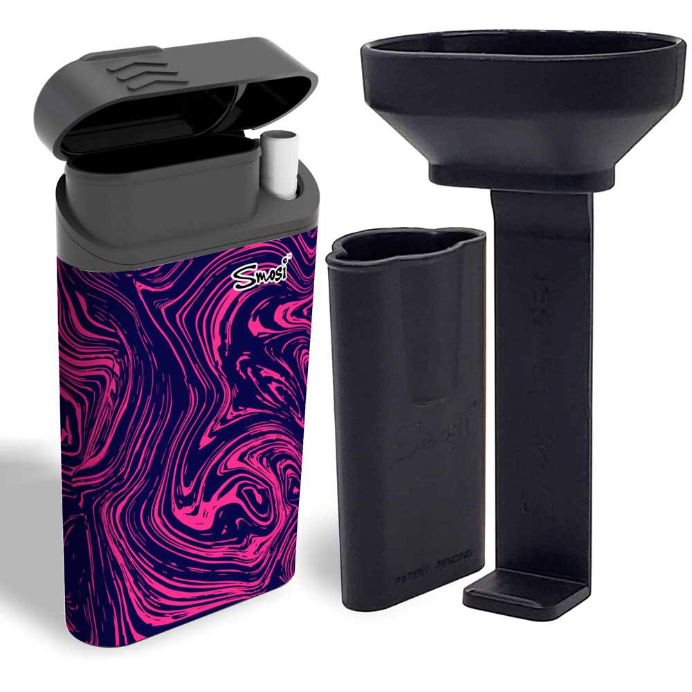 Smosi Original dugout with one-hitter pipe, funnel and pusher tool-purple swirl pattern