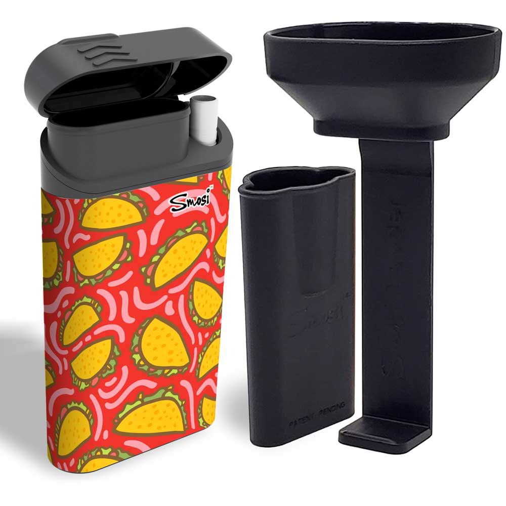Smosi Original dugout with one-hitter pipe, funnel and pusher tool-taco pattern