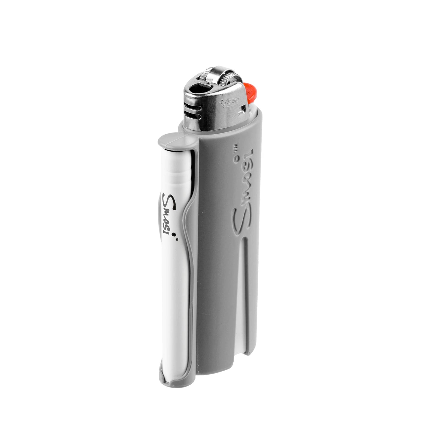 Smosi PaL is a lighter holder with a one-hitter pipe-gray