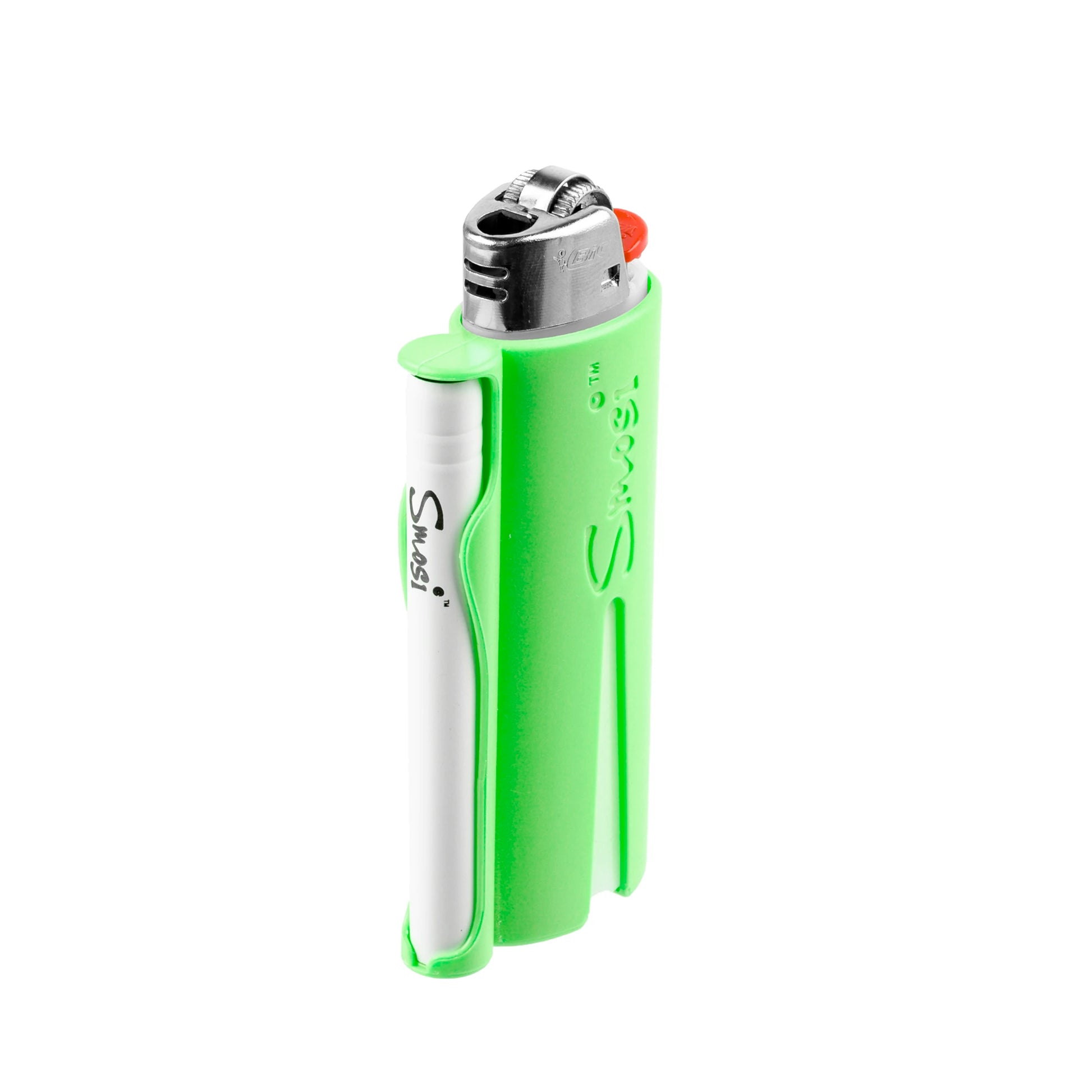 Smosi PaL is a lighter holder with a one-hitter pipe-green