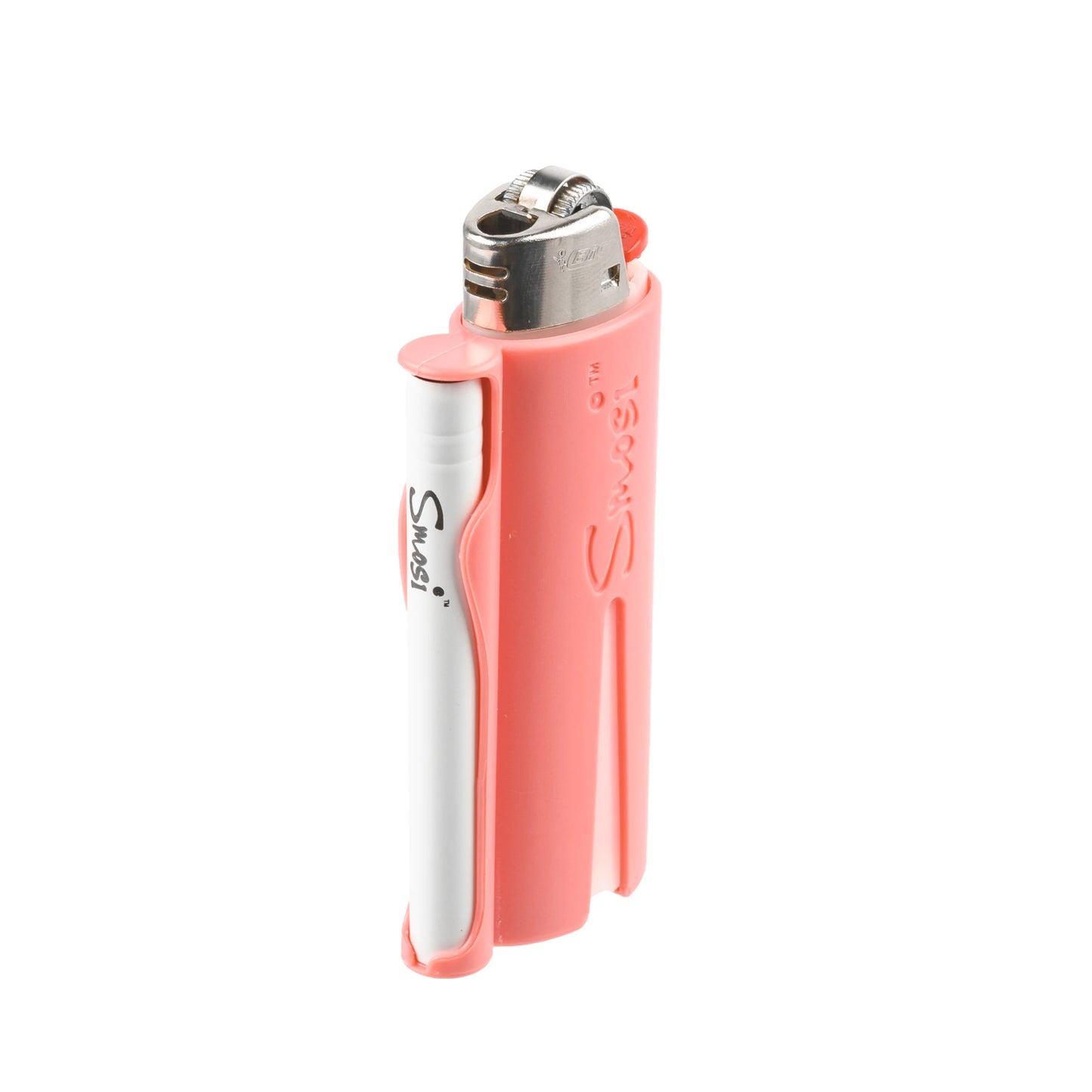 Smosi PaL is a lighter holder with a one-hitter pipe - salmon pink