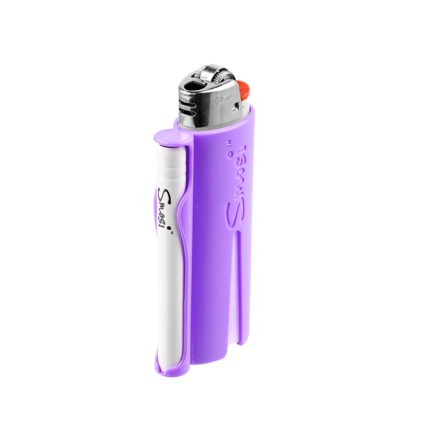 Smosi PaL is a lighter holder with a one-hitter pipe-purple