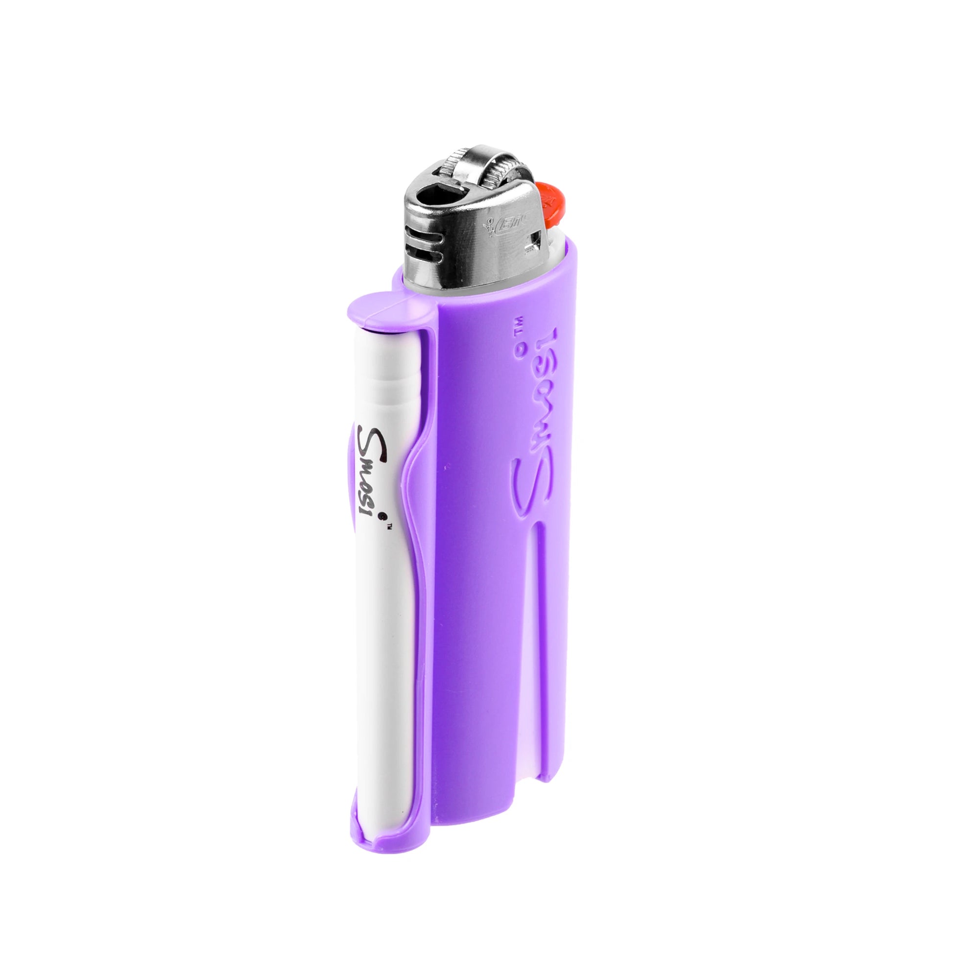 Smosi PaL is a lighter holder with a one-hitter pipe-purple