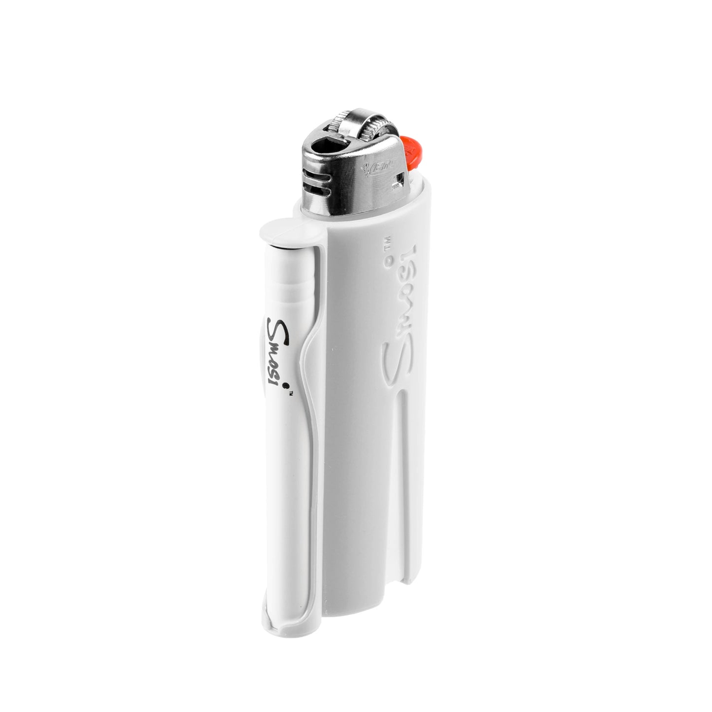 Smosi PaL is a lighter holder with a one-hitter pipe-white